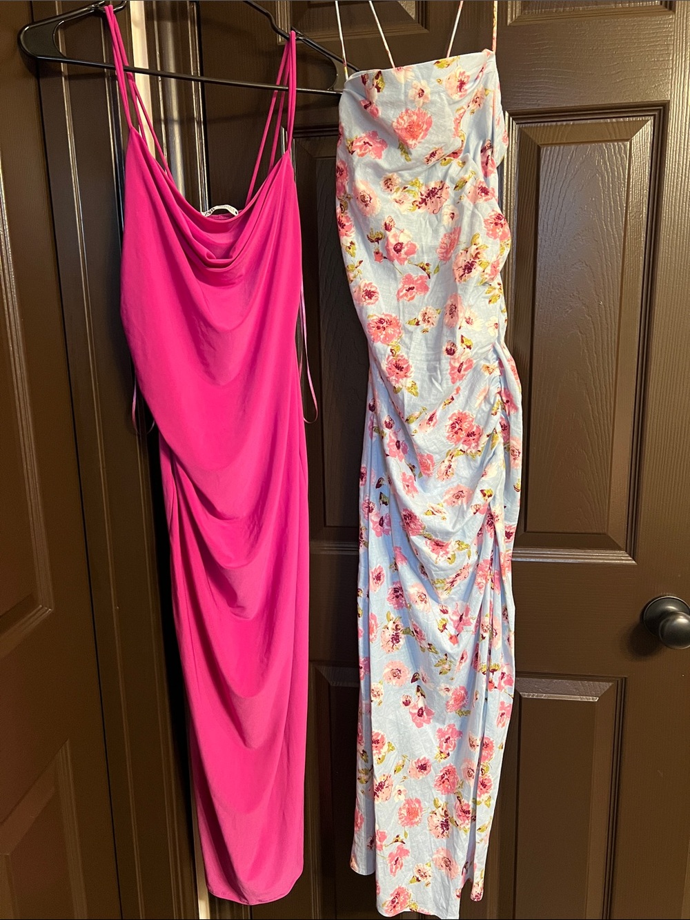 Lot of 2 Zara Dresses:  Hot Pink Cowl Midi and Pink Floral Midi Dress